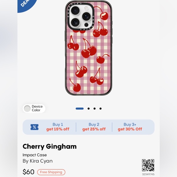 Casetify cherry gingham case iPhone 16 plus - Picture 2 of 5
